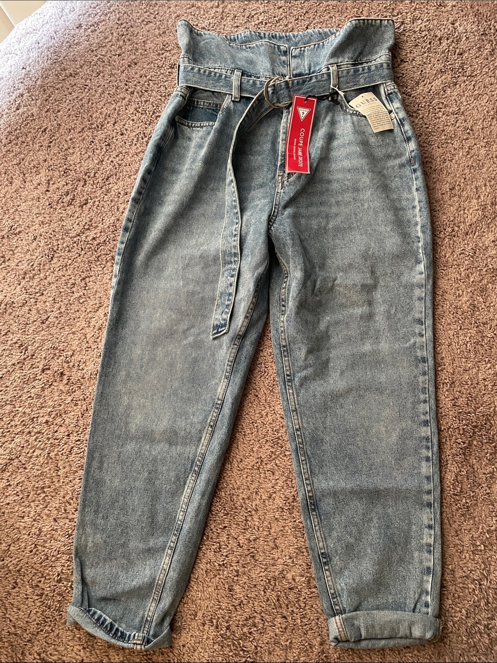 Guess Light Blue High-Rise Paperbag Jeans with Belt